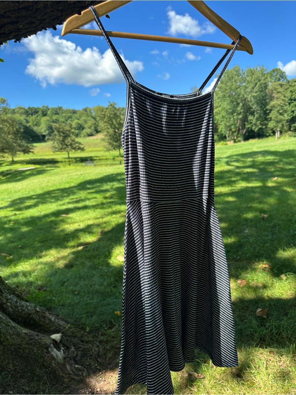 Navy Blue and White Striped Spaghetti Strap Dress